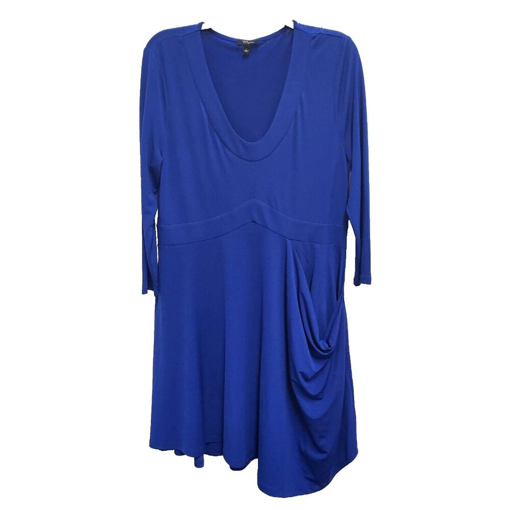 Cupio Womens Asymmetric Dress Large Blue Jersey 3/4 Sleeve Lagenlook Casual